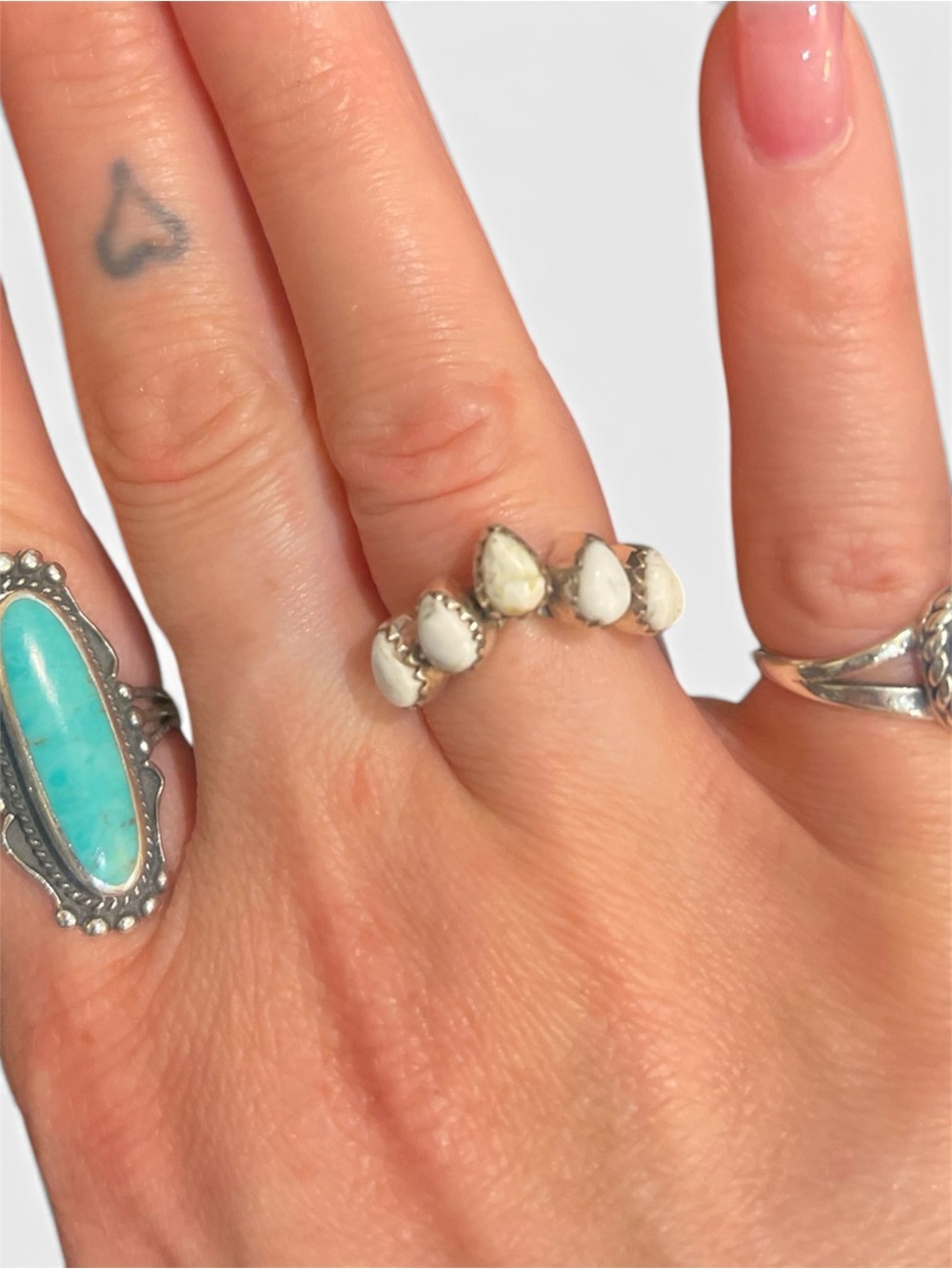 White Buffalo Sterling Silver Teardrop Stone Ring